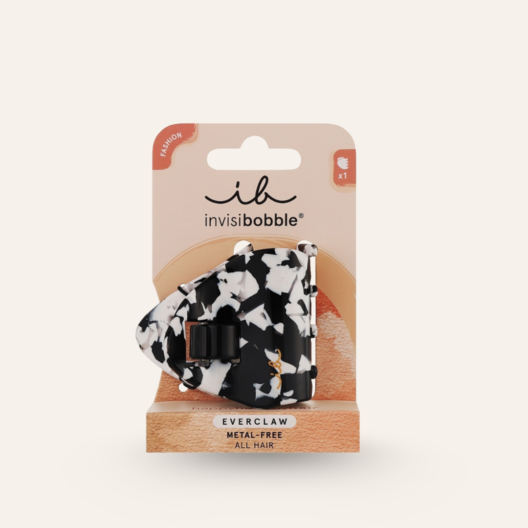 Barrette cheveux noire & blanche imprimée
